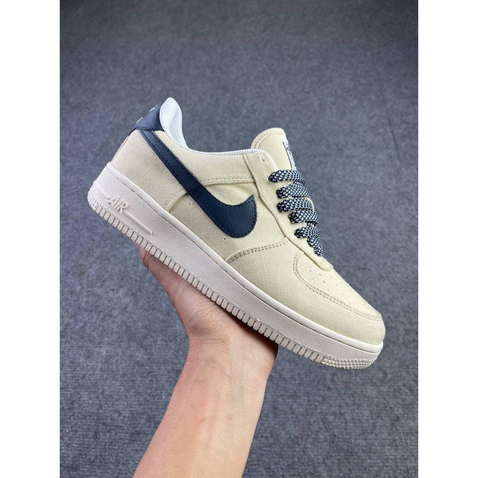 GIÀY AIR FORCE 1 CANVAS NAVY, AF1 Vải Kem Sữa Hót trend, Giầy thể thao AF1 kem vạch xanh than Full kiện