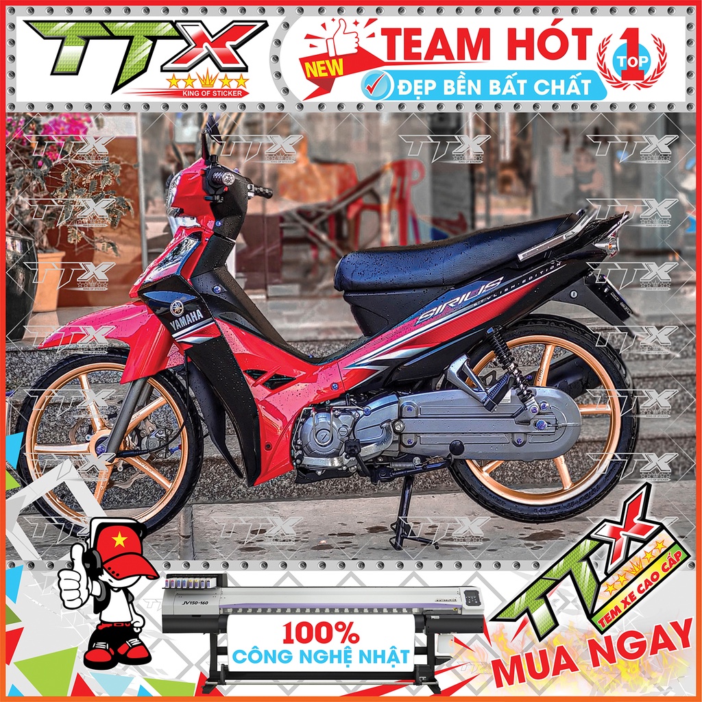 Tem rời sirius chỉ đen , Team chế sirius dán xe màu đỏ nền đen đẹp hết ý , Shop TTX Tem xe sirius mã (S0045/00)