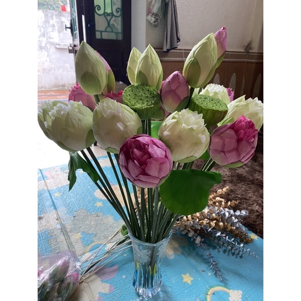 Hoa sen giả BÁCH DIỆP QUAN ÂM bông sen lụa đẹp cao cấp