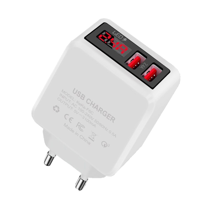 Củ sạc nhanh 2 cổng USB màn hình LED 2.4A EU/ US/ UK cho điện thoại