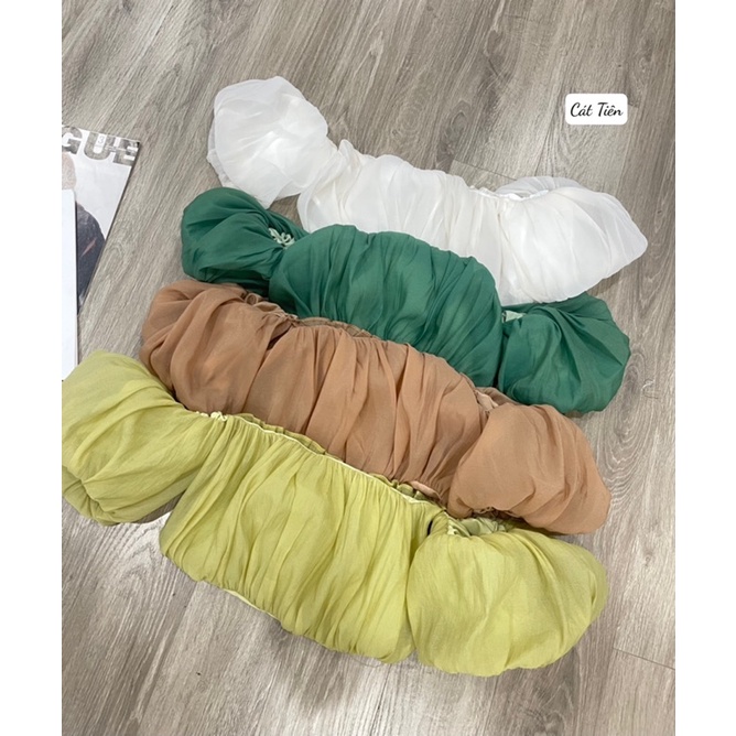 Áo tơ trễ vai crotop tay bồng