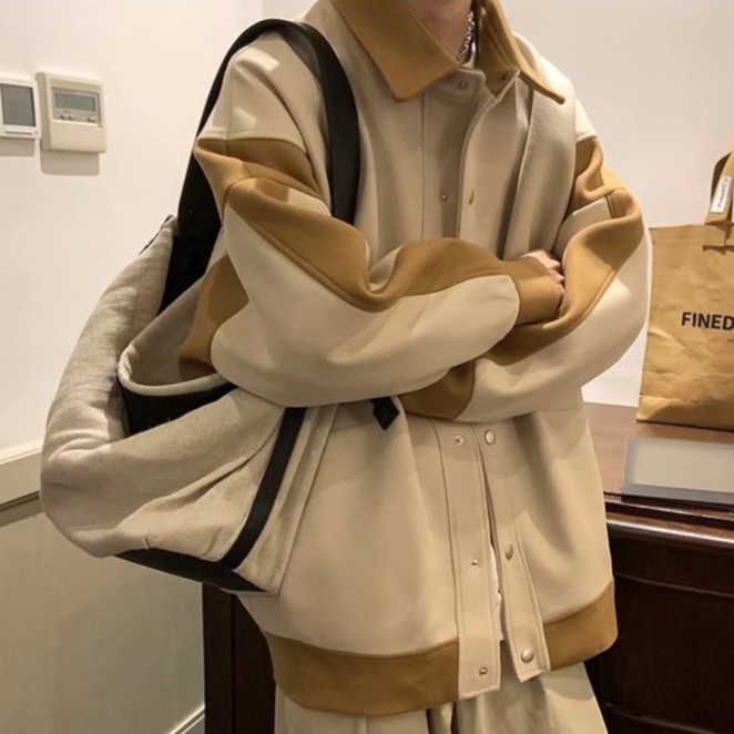 Áo khoác bóng chày dáng rộng thời trang cho nam nối tương phản áo khoác nam nam phong cách hàn quốc thời trang lỏng lẻo đơn giản áo khoác cặp đôi