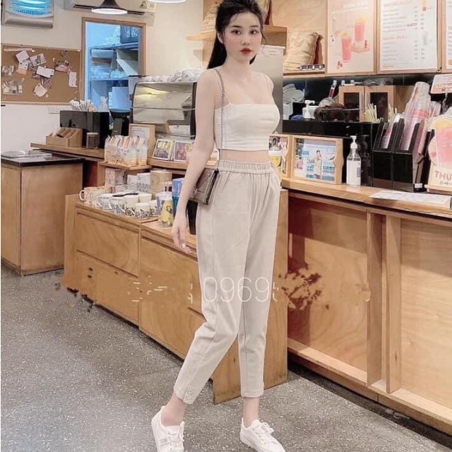 Quần Baggy Dạ Thu Đông Gấu Đính Khuy Vải Mềm Như Lụa