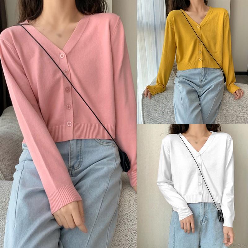 Áo Khoác Cardigan Dệt Kim Cổ Tim Xinh Xắn Cho Nữ Áo Khoác Cardigan Mỏng Dài Tay Gợi Cảm 10 Màu Tùy Chọn