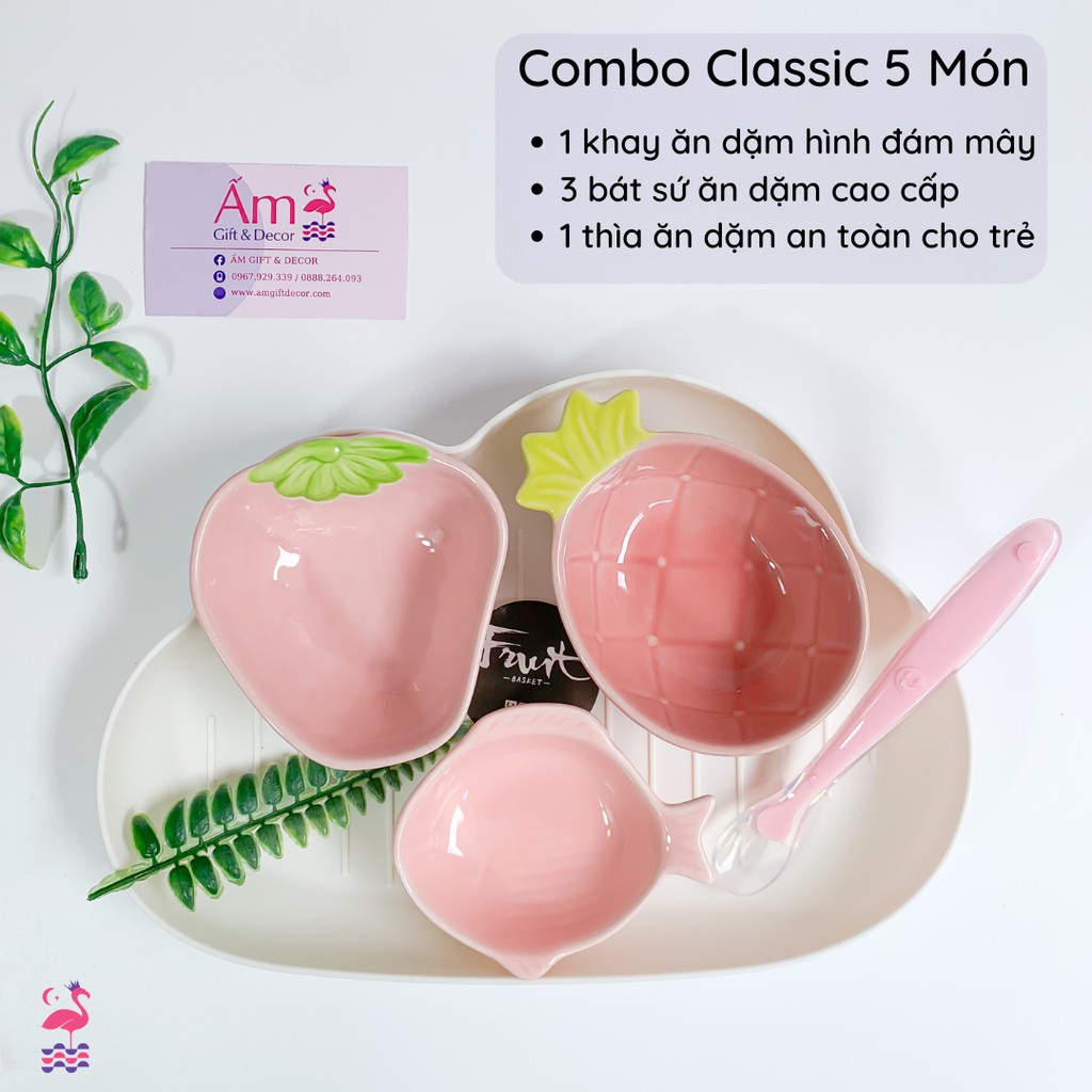 Bộ Bát Ăn Dặm Cho Bé Ấm Gift & Decor Gồm Bộ Chén Sứ Ăn Dặm Kiểu Nhật 120