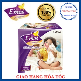 Khăn ăn E'mos Premium gói 100 tờ 1 lớp (330x330mm), combo 10 gói