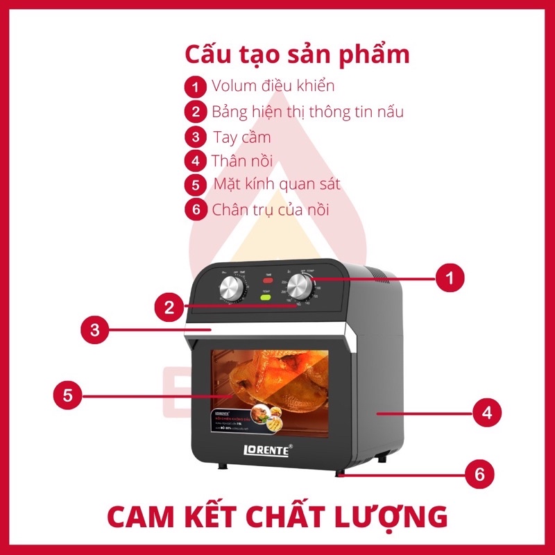 [giao hỏa tốc tp HCM ] nồi chiên không dầu cơ dung tích lớn 15L Lorente LT-1500