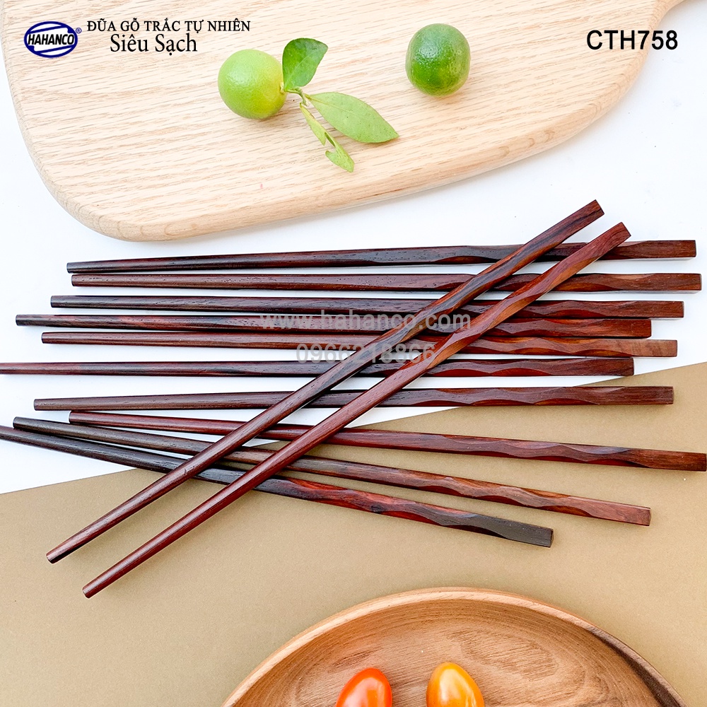 Đũa gỗ Trắc siêu sạch - CTH758- Gỗ trắc lượn sóng (Hộp 10 Đôi) Chopstick of HAHANCO