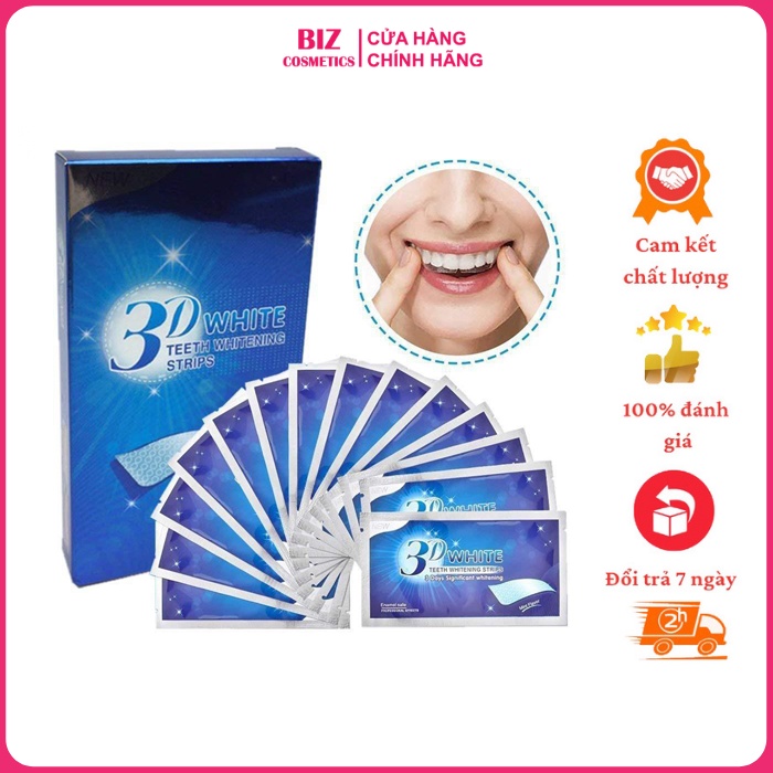 Full hộp 7 cặp - 14 miếng dán trắng răng 3D White Teeth Whitening Strips Biz Cosmetics