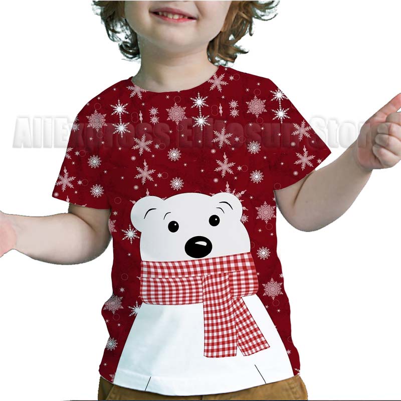 Áo Thun Tay Ngắn In Hình Giáng Sinh 3D Dễ Thương Cho Bé