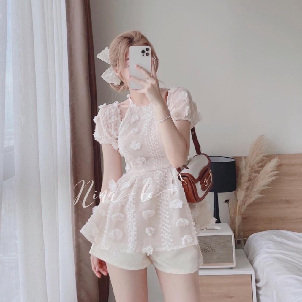 [ 𝐅𝐑𝐄𝐄 𝐒𝐇𝐈𝐏 ] SET BỘ VON BÔNG CỔ YẾM MIX QUẦN SHORT ĐÙI