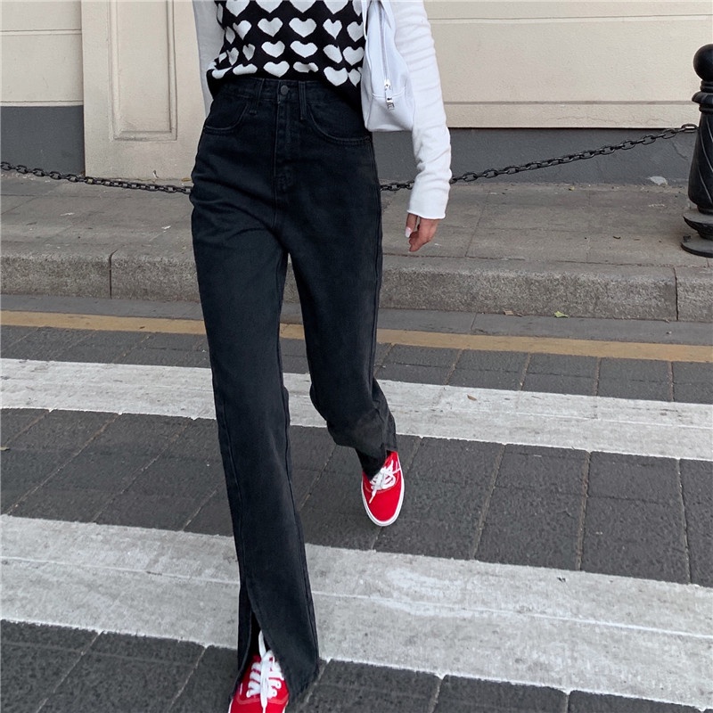 Quần jeans Nữ Dài Lưng Cao Ống Rộng Thời Trang Hàn