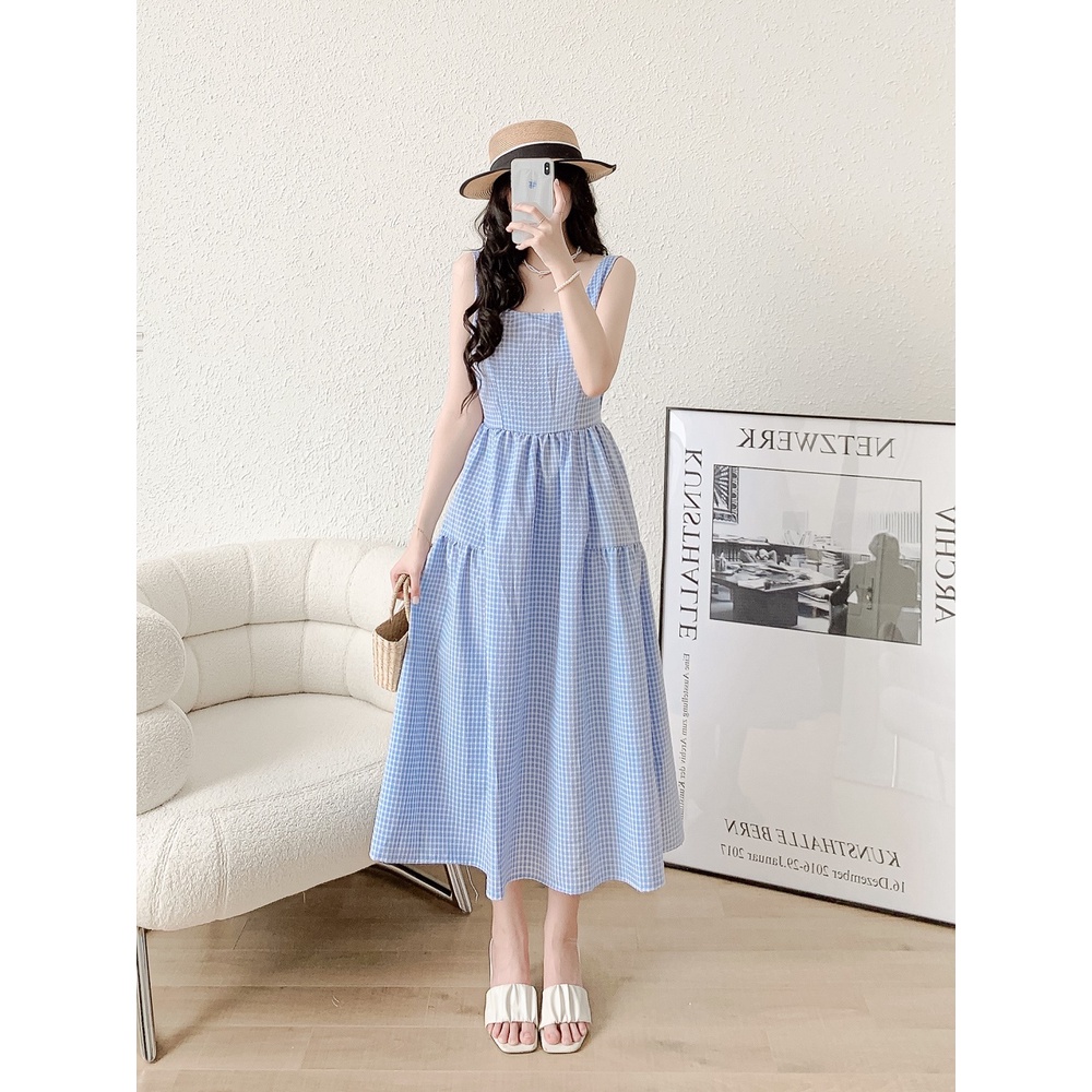 Váy không tay kẻ caro tầng LYRA chất thoáng mát mùa hè - VSYVD0102