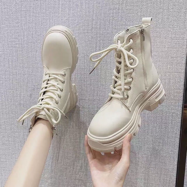 Boots Martin Ulzzang cổ ngắn đan dây đế cao 5cm khoá sườn