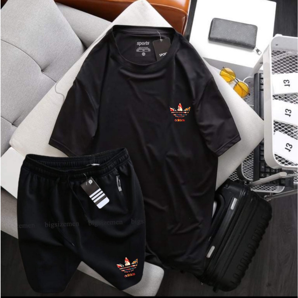 Set bộ thể thao nam thun lạnh bigsize màu đen in hình màu -80-140kg