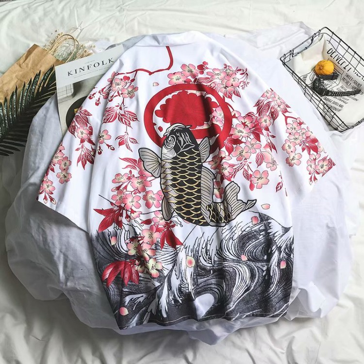 Kimono Haori Happi RỒNG CÁ CHÉP HẠC SẾU  phong cách Harajuku Nhật Bản Áo khoác kimono nam cực chất làm áo lớp áo nhóm