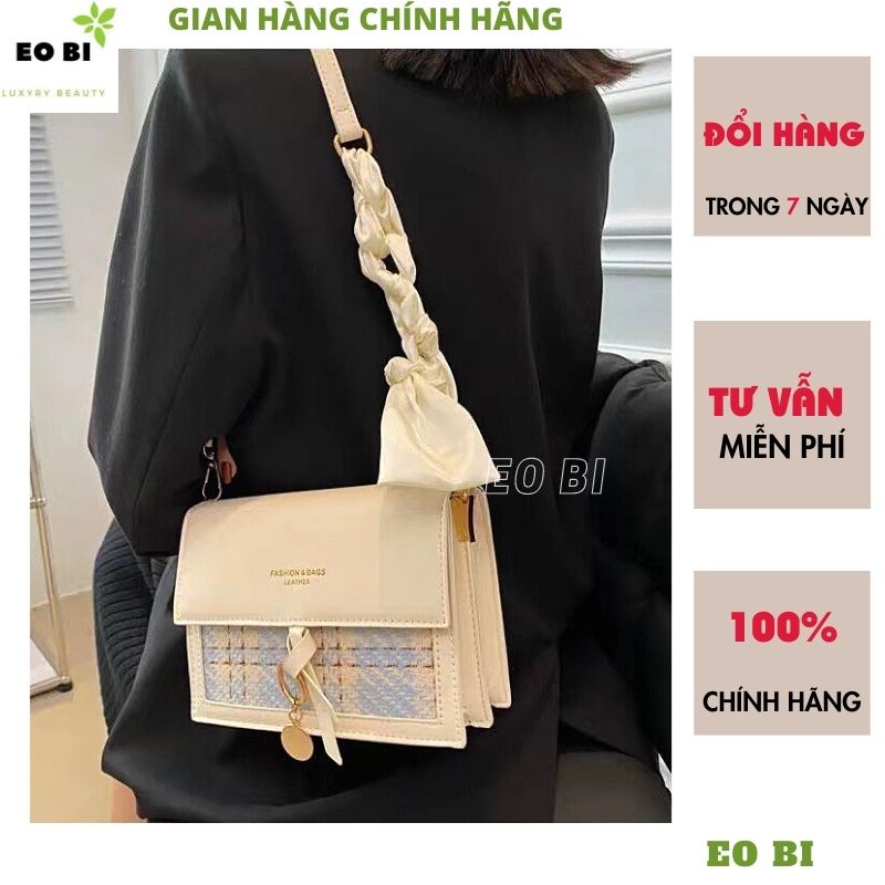 Túi xách nữ, túi kẹp nách đeo chéo kèm 2 dây nữ phối dạ kẻ dây xoắn đi làm đi chơi siêu xinh, mẫu mới 2022 - EOBI