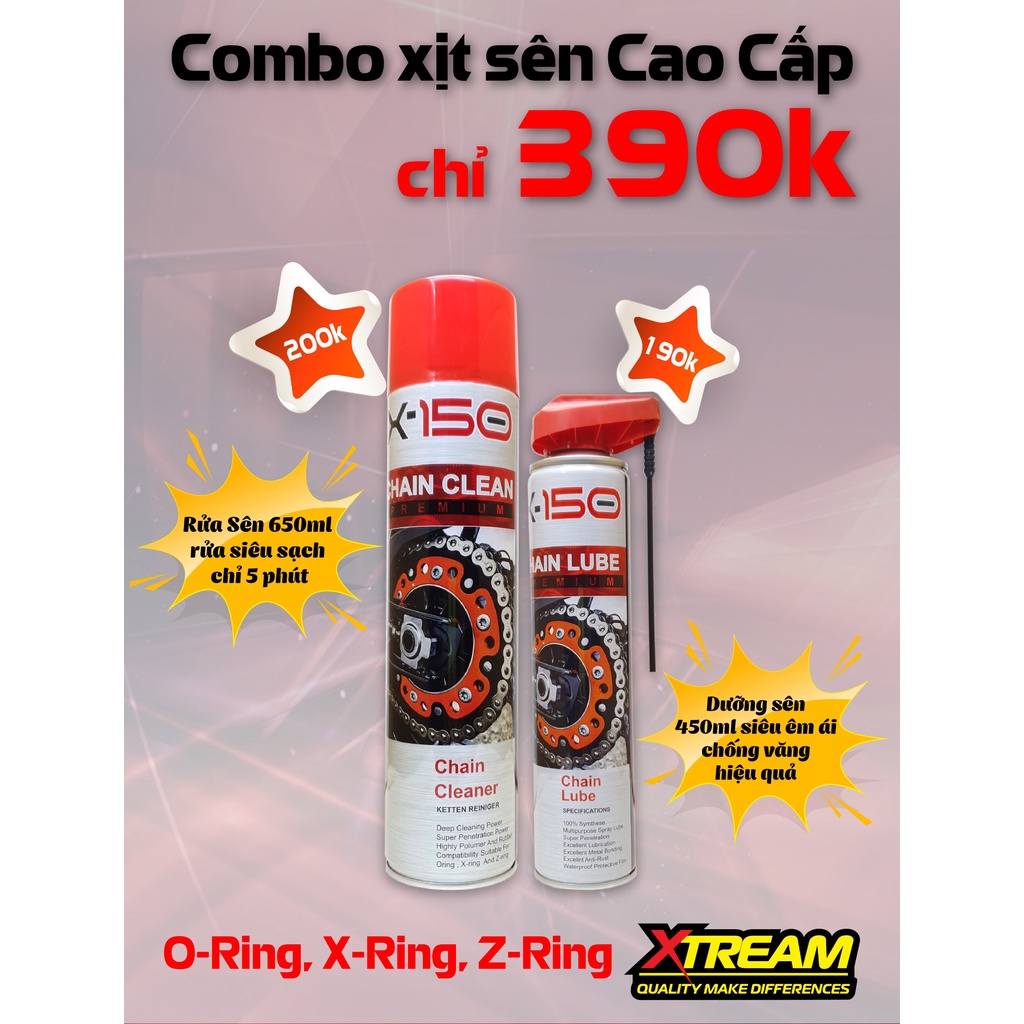 [Giảm 10k,Tặng Bàn Chải 3D] Bộ Combo Xịt Rửa Và Dưỡng Sên, Xích Cao Cấp Xtream X-150