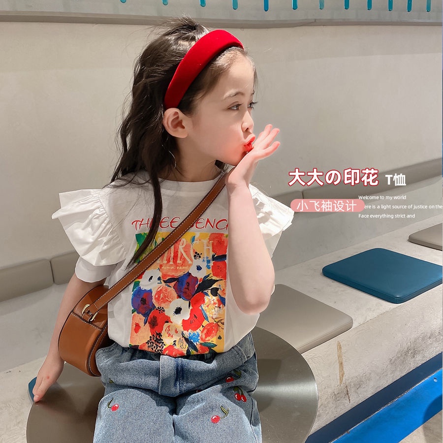 Áo Thun Cotton Tay Ngắn In Họa Tiết Hoạt Hình Dễ Phối Đồ Thời Trang Mùa Hè Cho Bé Gái
