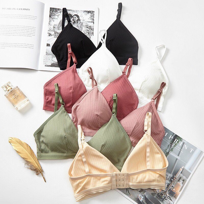 [RẺ VÔ ĐỊCH] Áo bra len tăm khoá cài nâng ngực - Áo bralette cotton gân tăm mềm không gọng mút mỏng YLY244