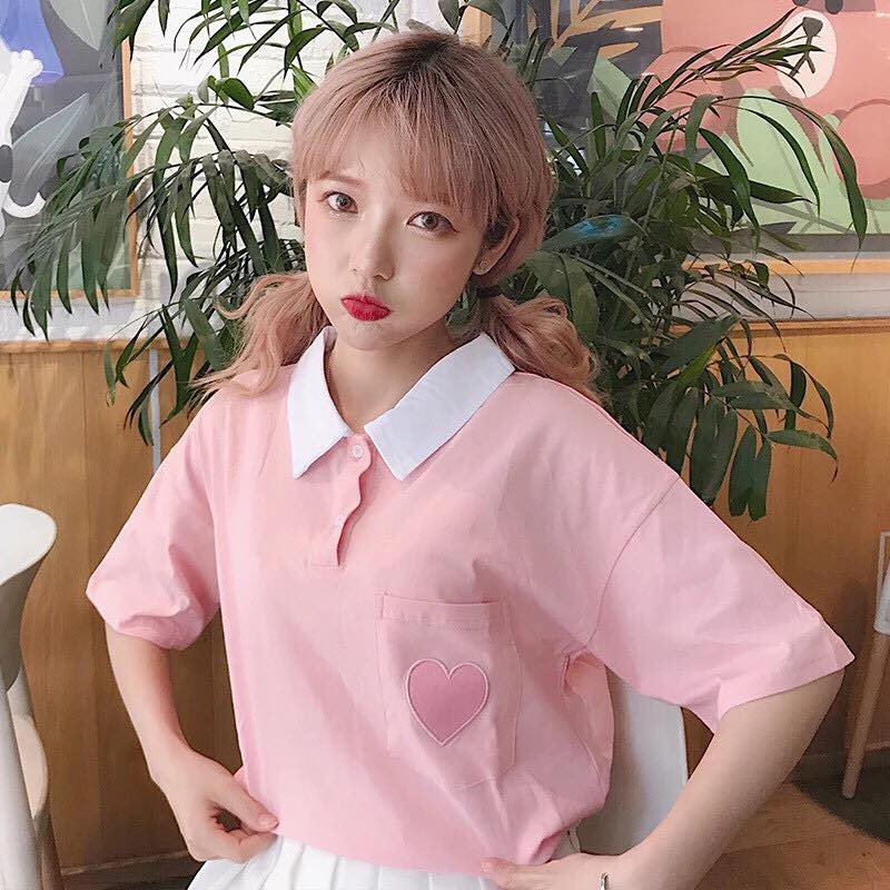 Aó croptop hình tim có cổ siêu dễ thương