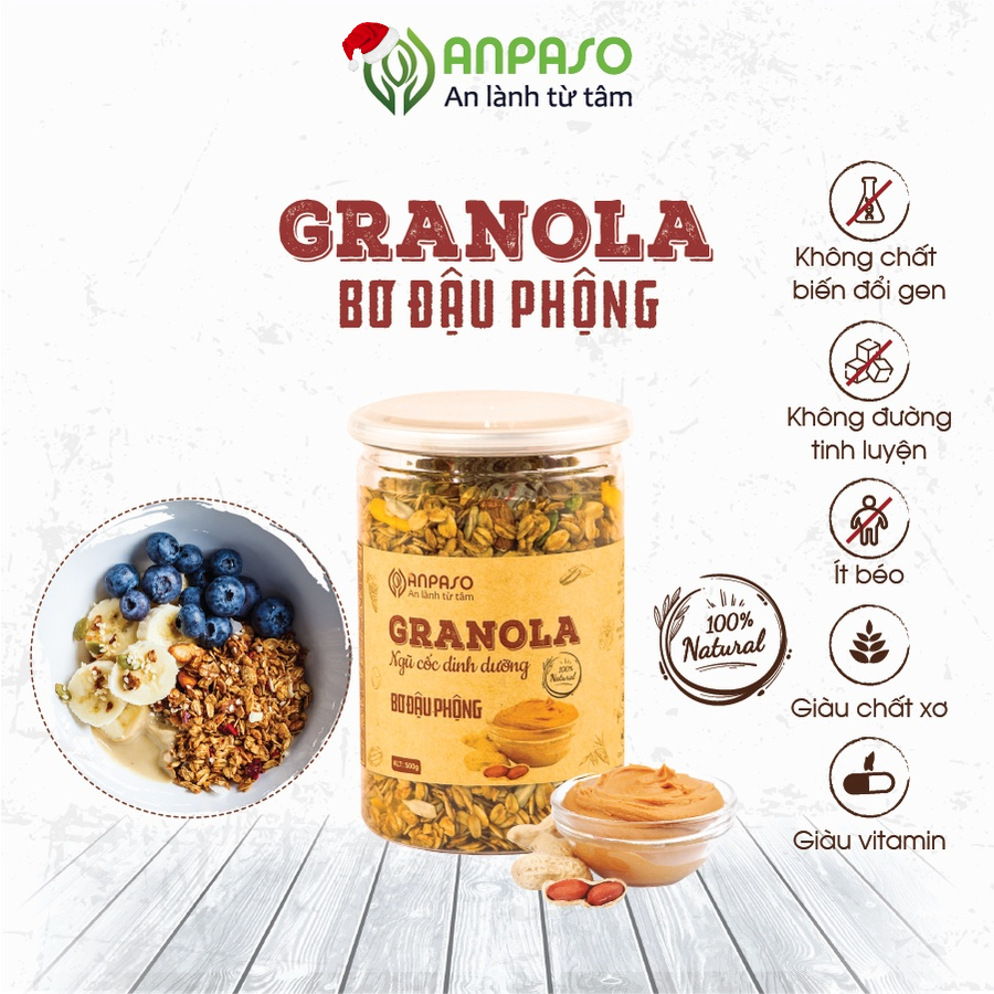 Granola Siêu Hạt Vị Bơ Đậu Phộng Anpaso Ăn Kiêng, Giảm Cân Bổ Sung Dinh Dưỡng, Tốt Cho Tim Mạch 300g