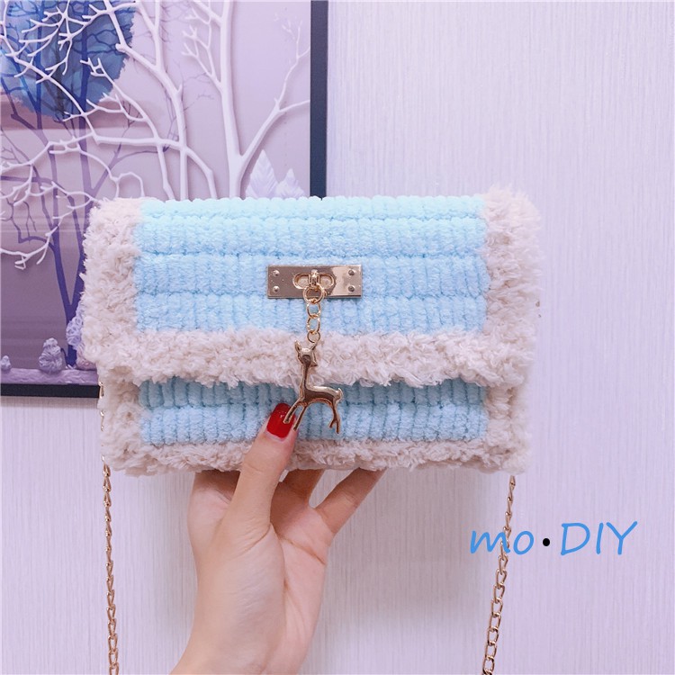Túi xách tự đan lông xù đeo vai cá tính , DIY, túi handmade
