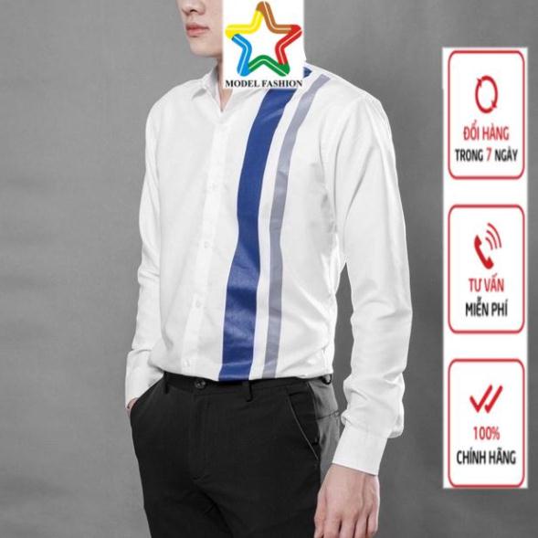 Áo sơ mi nam tay dài phối sọc cực chất model paris - 8055, chất lụa không nhăn