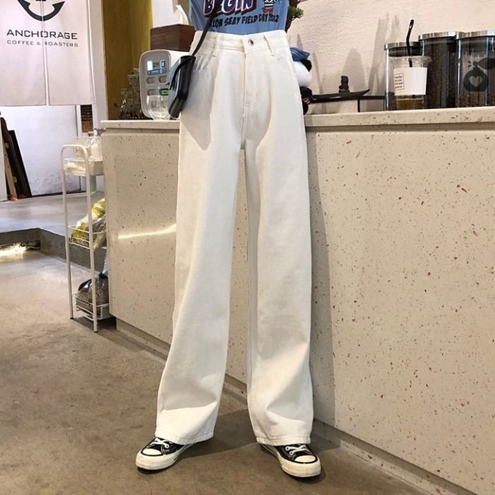 Quần yếm jean lưng cao ống rộng thời trang Hàn Quốc thịnh hành cho nữ