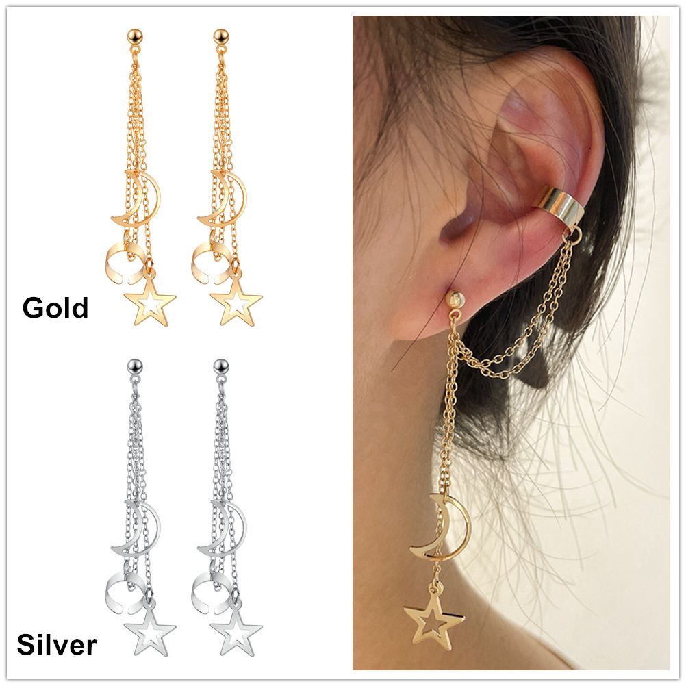 1 khuyên tai tua rua dài hình mặt trăng ngôi sao nhiều màu thời trang cho nữ