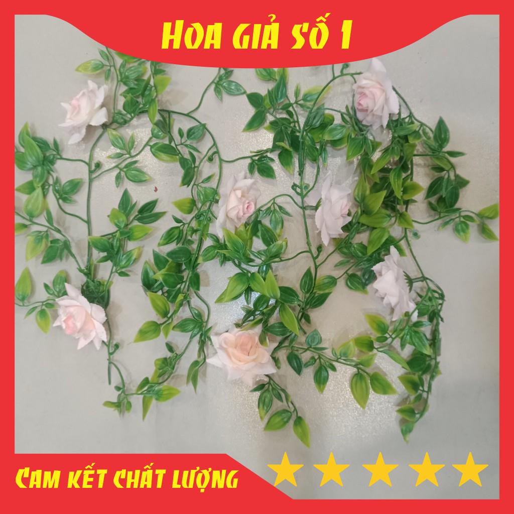 Dây Hoa Giả, Dây Hoa Hồng Leo, hồng leo giả dài 1m5, decor tường leo, thảm cỏ nhân tạo, văn phòng, nhà hàng, sự kiện