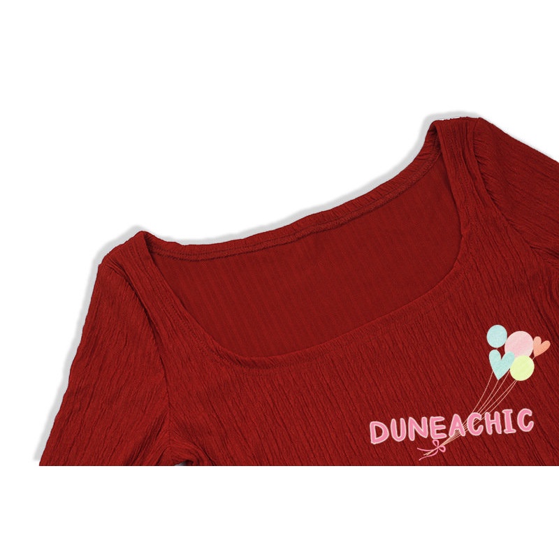 DUNEA Áo Thun Dài Tay Cổ Vuông Màu Trơn Thời Trang Dành Cho Nữ