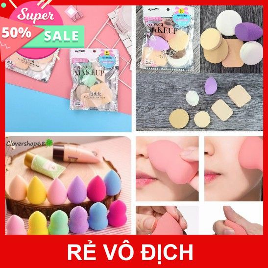 [XÃ KHO] BỘ 6 BÔNG MÚT TRANG ĐIỂM KELI SPONGE - BÔNG TÁN KEM GIỌT NƯỚC, HỒ LÔ [HCM]