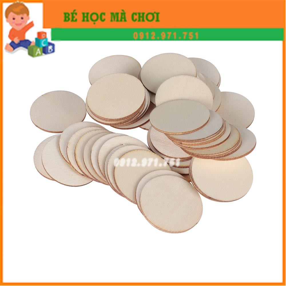 HANDMADE Bộ 50 Miếng Gỗ Tròn Tự Nhiên Dùng Làm Đồ Thủ Công