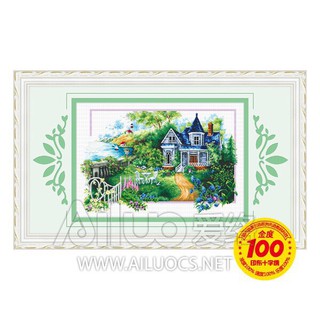 Tranh thêu chữ thập Nhà biệt thự sân vườn < 21877 > chưa thêu #khuyếnmãi