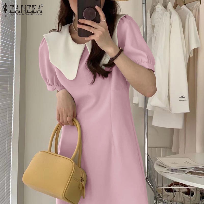 Đầm mini Zanzea tay phồng có khóa kéo phía sau phong cách Hàn Quốc thời trang cho nữ