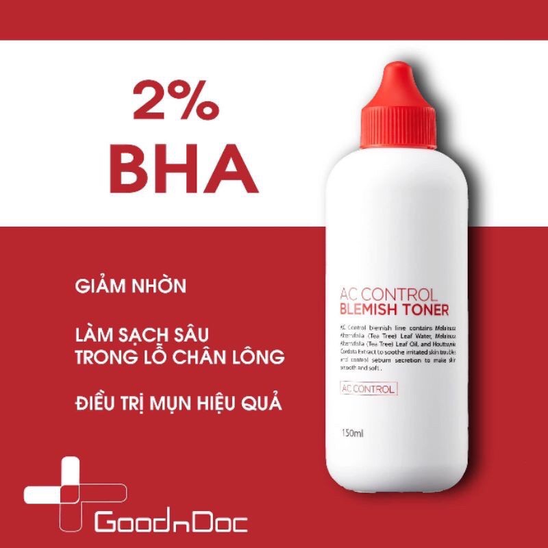 Toner Goodndoc AC Control Blemish Toner Chứa AHA + BHA, Cân Bằng pH Da, Sạch Sâu, Ngừa Mụn - 150ml