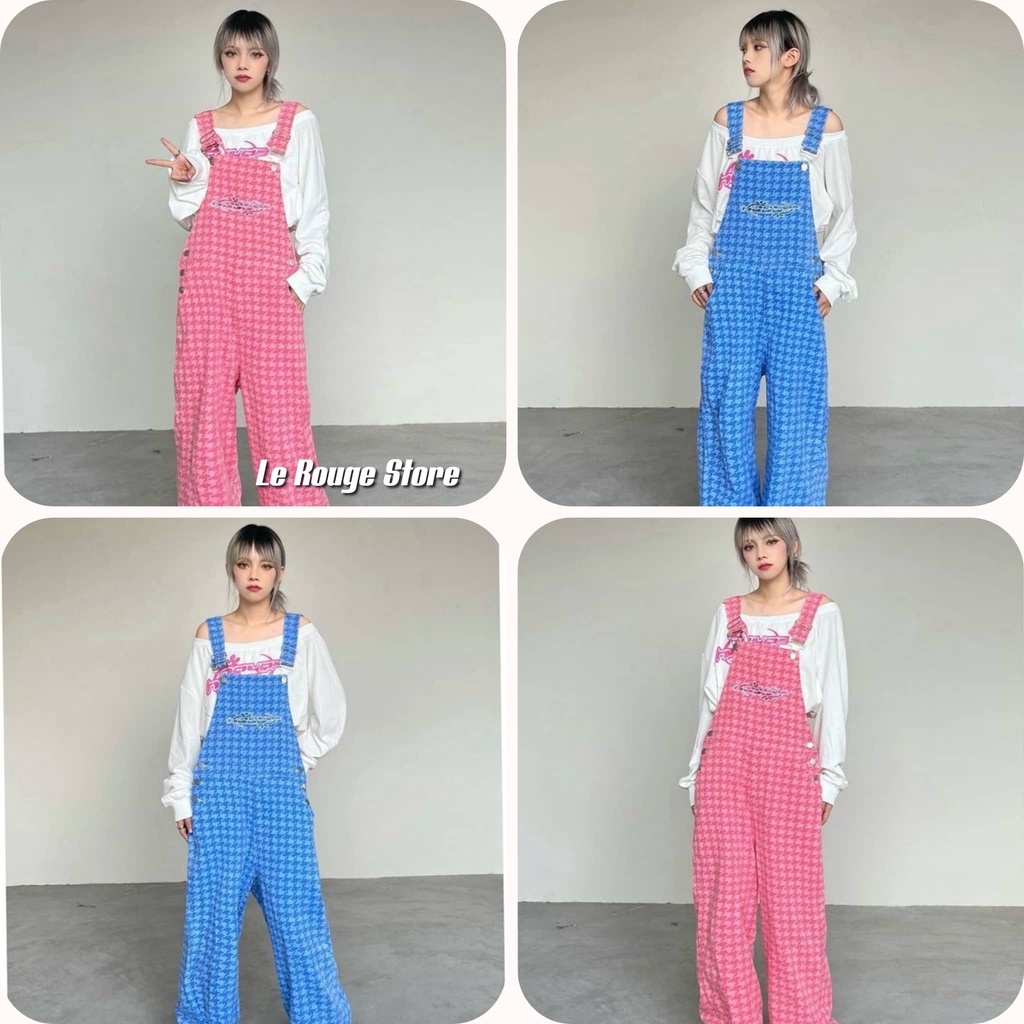 (Order) Quần yếm nữ ulzzang ống suông dài thời trang xanh hồng họa tiết ziczac hot trendy có hình hot Tóp Tóp (ảnh thật)