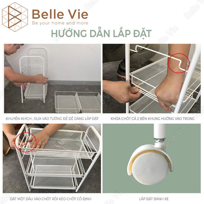 Kệ Sắt Đa Năng BELLIVE Kệ Đa Năng Khay Lưới Sơn Tĩnh Điện Có Bánh Xe Tiện Lợi