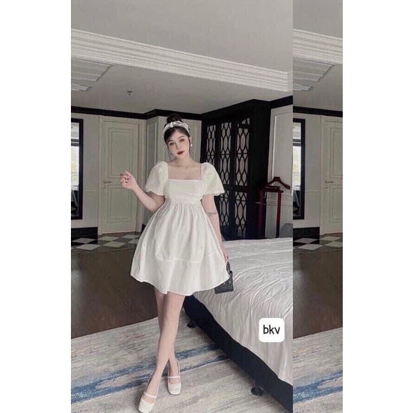 [ SIÊU PHẨM 2022] Váy BaByDoll cổ vuông tay phồng nơ lưng màu xanh Cốm - Hồng - ZADOLA FASHION