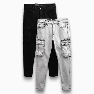 Quần Jean Nam Túi Hộp Cargo BG 2 Màu Đen Xám, Vải Denim Cotton Co Giãn, INF QJ003385, SOMEHOW