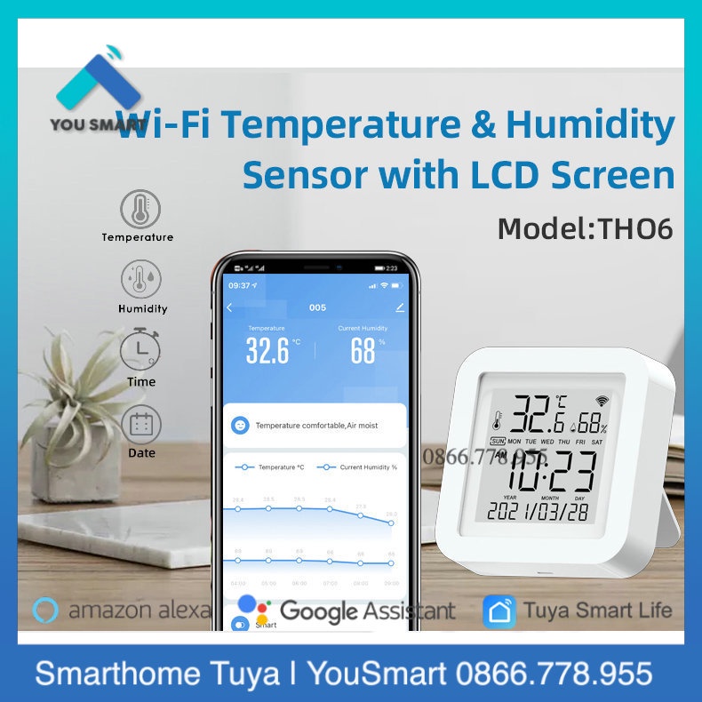 [Mới 2 Trong 1] Đồng Hồ Ẩm Kế Thông Minh WIFI - Tuya SmartLife màn hình LCD 2023