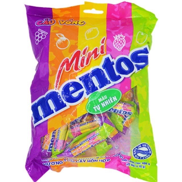 (48 thỏi mini) Kẹo mentos trái cây cầu vồng màu tự nhiên 480g