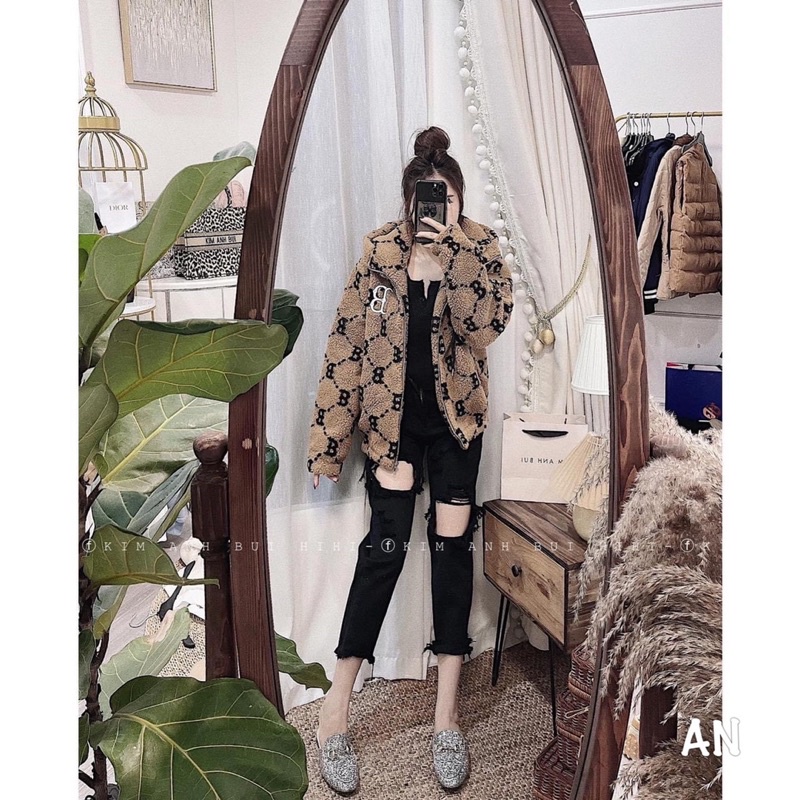 Áo khoác lông M L B nâu form to cực ấm dành cho mùa đông