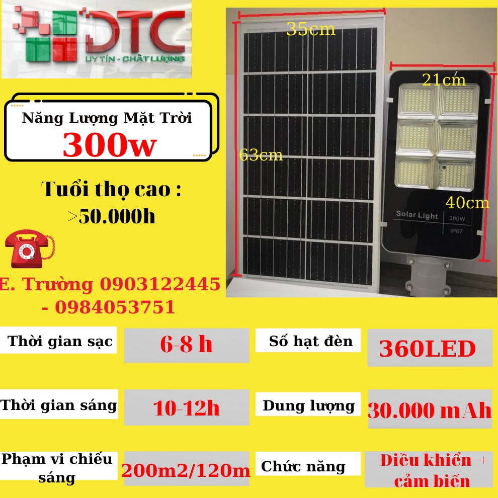 Đèn Năng Lượng Mặt Trời,bàn chải Solar Light 300w,40W chính hãng , giá rẻ, BH 2 năm, tấm pin kích thước Lớn