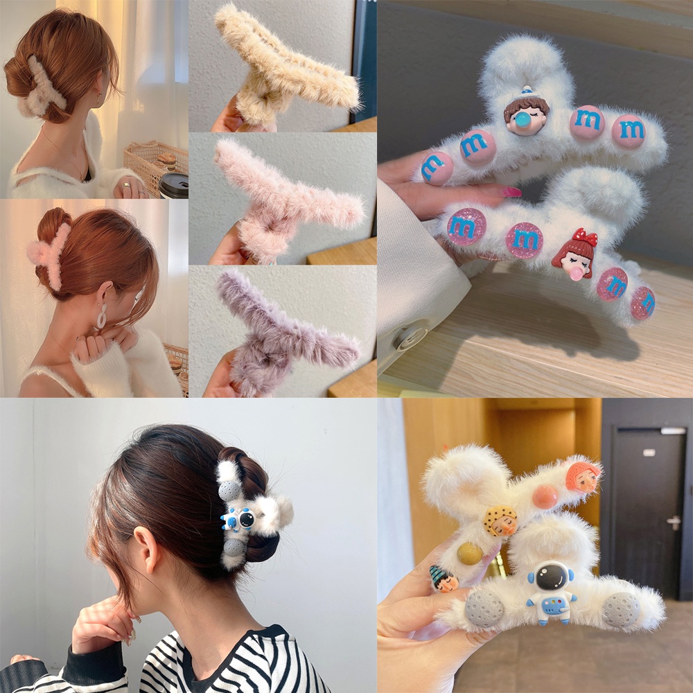 Kẹp tóc phủ lông thiết kế đơn giản dễ thương thời trang mùa thu cho nữ