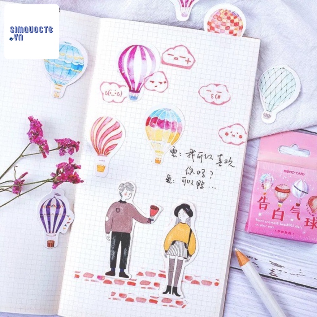 Hộp 45 miếng sticker dán hình khinh khí cầu màu hồng Box Sticker ST382