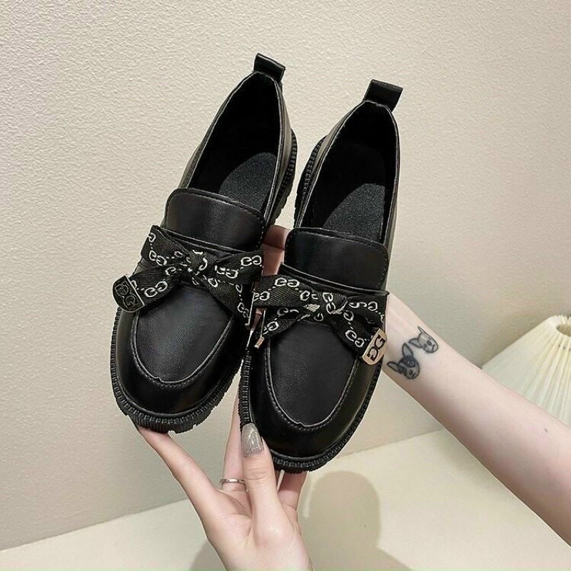 Giày lười đi học nữ nơ vải đế 3p,hài búp bê mũi tròn đế đốc da sần hót hít rẻ đi chơi đẹp ảnh thật