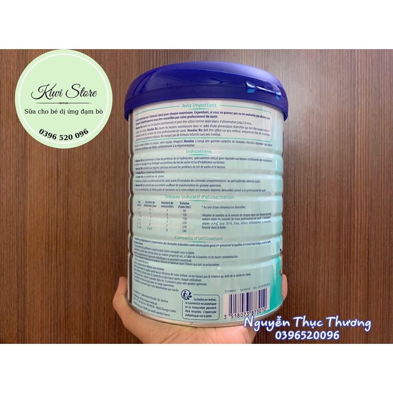 Sữa gạo Novalac Riz cho bé dị ứng đạm sữa bò Pháp 0-36 tháng 800gr