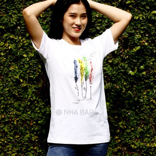 Áo thun ngắn tay NHABAP cho nữ thiết kế cổ tròn thời trang vải cotton 100 Vẽ Handmade bền màu giặt không phai (ATV003)